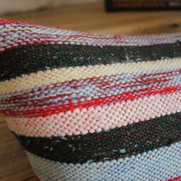 35cm Vintage Kilim Cushion Cover Handwoven - Striped Pink Purple White - thumbnail 3