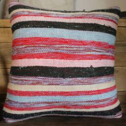 35cm Vintage Kilim Cushion Cover Handwoven - Striped Pink Purple White - thumbnail 2