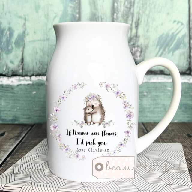 Personalised Mother's Day Gift If Mums Were Flowers Nana Mummy Nanna Nanny Gift Deer Hedgehog Floral Ceramic Small Vase Jug Mug Birthday - image 1