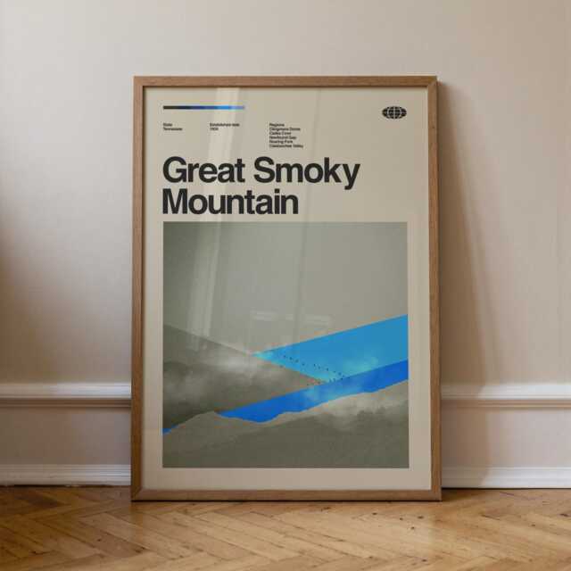 Great Smoky Mountains National Park Mid-Century Travel Poster, Abstract Minimalist Art Print, Tennessee No.2 - image 1