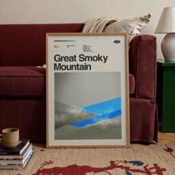 Great Smoky Mountains National Park Mid-Century Travel Poster, Abstract Minimalist Art Print, Tennessee No.2 - thumbnail 3