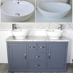 Bathroom Vanity Unit - Grey Painted With White Marble Top & Ceramic Bowl Options 603Gwmcbc