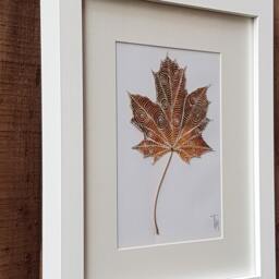 Framed Handmade Pigment Ink Drawing Autumn Leaf Home Decor Wall Art - thumbnail 2