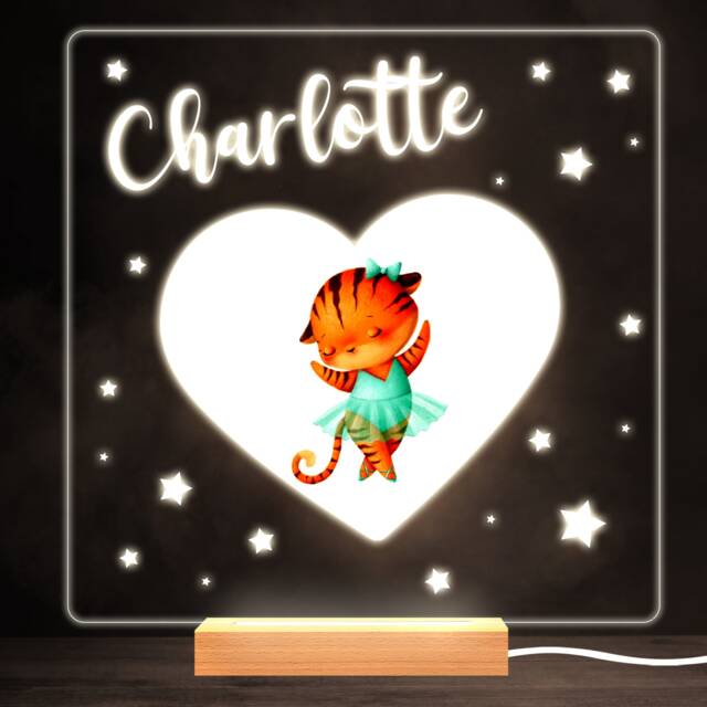 Watercolour Ballerina Tiger Colourful Square Personalised Gift Lamp Night Light - Bedroom - image 1