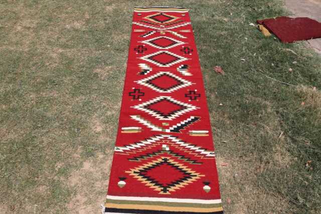Navajo Red Runner Rug 3x10, Tribal Southwestern Rug, Handmade Woolen Dhurrie Bohemian Area Runner, Entry Way Runner, Corridor - image 1