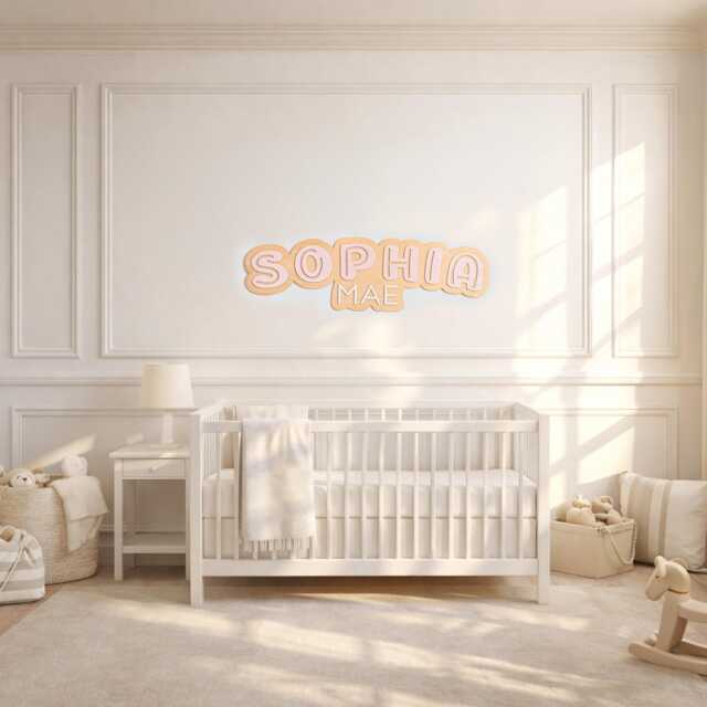 Wooden Pink Name Sign. Baby Girl Nursery Decor. Wall Sign For Kids. Personalized Custom Double - image 1
