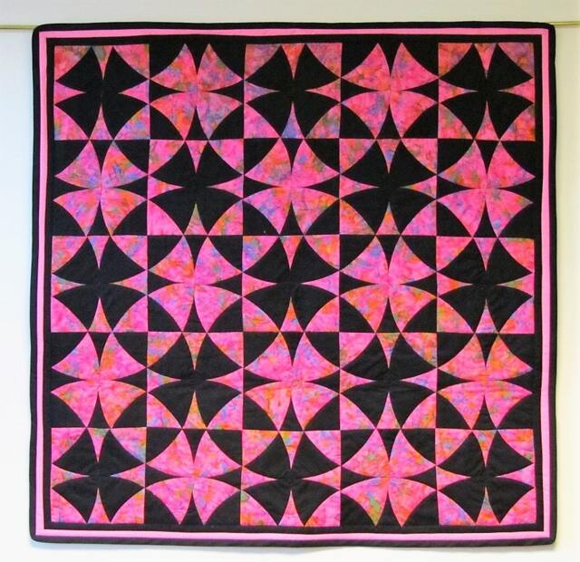 Wheels Of Mystery, Quilted Wall Hanging, Homemade Quilt For Sale, Handmade Modern Quilt, Black & Pink