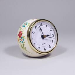 Small Desk Clock in A Ceramic Floral Ball, Custom Table - thumbnail 2