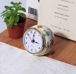 Small Desk Clock in A Ceramic Floral Ball, Custom Table - thumbnail 1