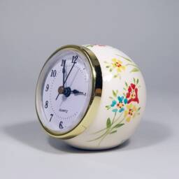 Small Desk Clock in A Ceramic Floral Ball, Custom Table - thumbnail 3
