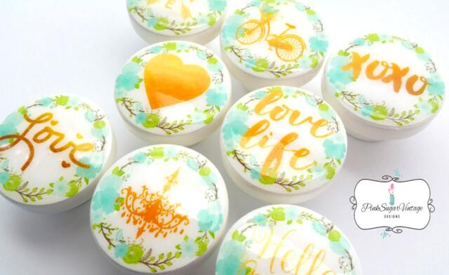 Drawer Knobs Gold Foil Blue Green Wreath Paris Vintage Floral Pulls Room France Shabby Chic Cottage Modern French - image 1
