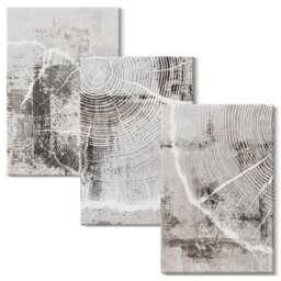 Canvas Wall Art Set Of 3 - Wood Grain Patterns in Shades Gray & White, Large Art, Natural Textures Hanging Piece - thumbnail 1