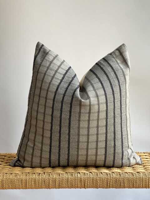 Vintage Hmong Hemp Pillow Cover Black Striped Lumbar, Bohemian Decor - image 1