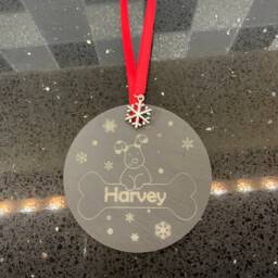 Personalised Snow Dog With Bone Christmas Tree Bauble Decorations Natural Slate Pet - thumbnail 3