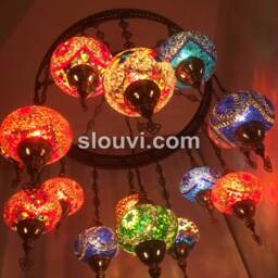 15 Ball Turkish Sultan Mosaic Chandelier, Large Globes - thumbnail 3