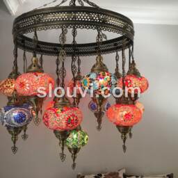15 Ball Turkish Sultan Mosaic Chandelier, Large Globes - thumbnail 4