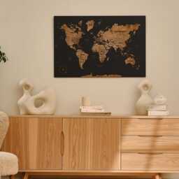 Wooden World Map 3 Piece Wall Art, Couples Travel With Pins Accent Design, Push Pin 5Th Anniversary Gift Tracker - thumbnail 3