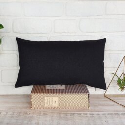 Color Block Lumbar Pillow Cover Burlap, Faux Leather, Black Stripe - thumbnail 4