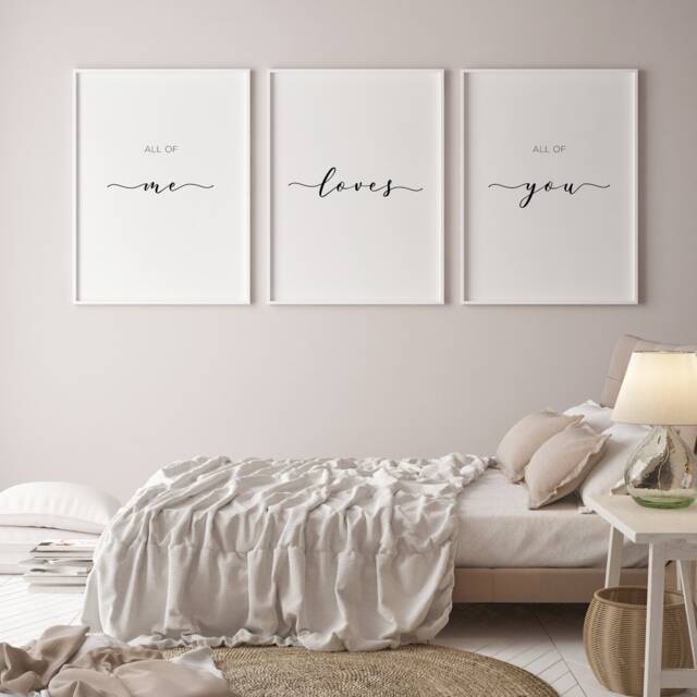All Of Me Loves You Prints - Set Of 3 - Romantic Master Bedroom Wall Art Minimalist Typography Decor Unframed - image 1