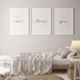 All Of Me Loves You Prints - Set Of 3 - Romantic Master Bedroom Wall Art Minimalist Typography Decor Unframed - thumbnail 1