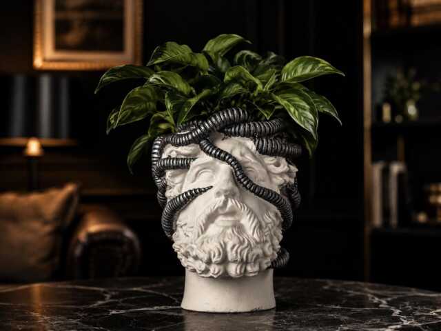 Aristotle Bust Planter - Cast Stone Classical Head Pot, Biomechanical Decor - image 1
