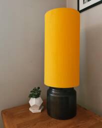 Extra Tall Sunflower Yellow Drum Lampshade in Velvet, 50cm Height - thumbnail 1