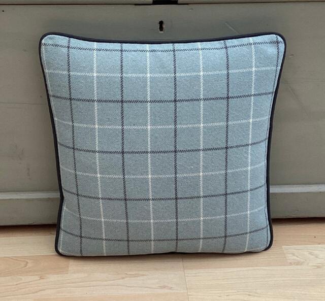 Bamburgh Handmade Tartan Plaid Pillow Cover Duck Egg Blue Wool Effect Cushion - image 1