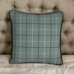 Bamburgh Handmade Tartan Plaid Pillow Cover Duck Egg Blue Wool Effect Cushion - thumbnail 3