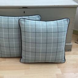 Bamburgh Handmade Tartan Plaid Pillow Cover Duck Egg Blue Wool Effect Cushion - thumbnail 2