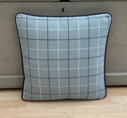 Bamburgh Handmade Tartan Plaid Pillow Cover Duck Egg Blue Wool Effect Cushion - thumbnail 1