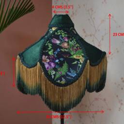 Floral Print Lampshade Black Silk, Rayon Fringe, Victorian Style - thumbnail 3
