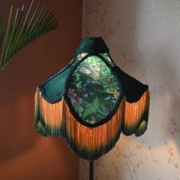 Floral Print Lampshade Black Silk, Rayon Fringe, Victorian Style - thumbnail 2