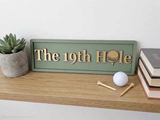 19Th Hole Golf Sign - Olive Green Gold Minimalist Wall Art Home Bar Decor - image 1