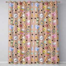 Cute Kawaii School Supplies & Study Seamless Pattern Peach Background Readymade Eyelet Ring Top Thermal 100% Blackout Curtains - thumbnail 2