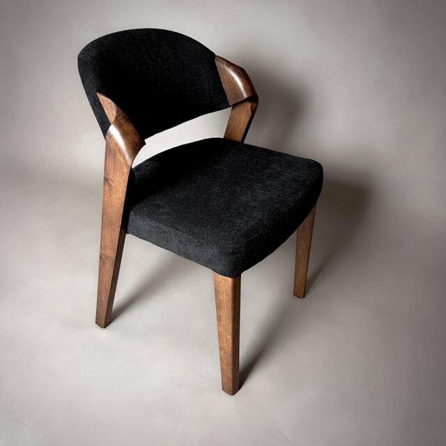 Handcrafted Dining Chairs Upholstered in Black Fabric, High Comfortable For Room, Contemporary Walnut Chair Table - image 1