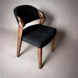 Handcrafted Dining Chairs Upholstered in Black Fabric, High Comfortable For Room, Contemporary Walnut Chair Table - thumbnail 1