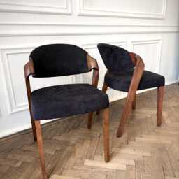 Handcrafted Dining Chairs Upholstered in Black Fabric, High Comfortable For Room, Contemporary Walnut Chair Table - thumbnail 2
