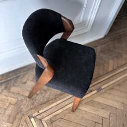 Handcrafted Dining Chairs Upholstered in Black Fabric, High Comfortable For Room, Contemporary Walnut Chair Table - thumbnail 4