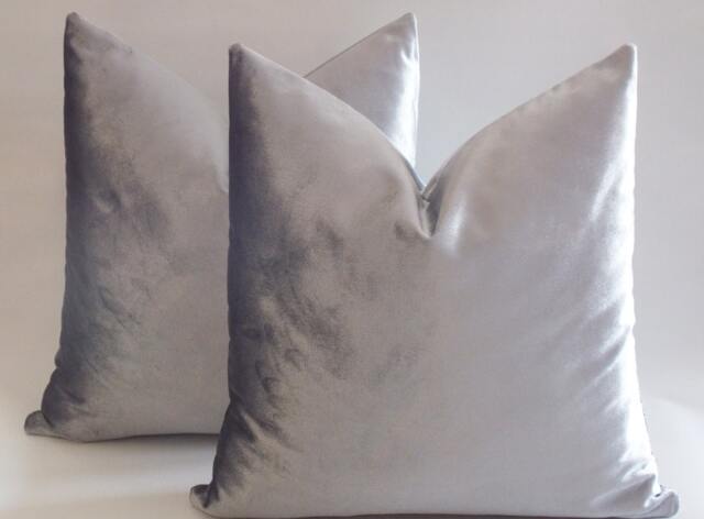 Set Of 2 Solid Silver Velvet Pillow Covers Decorative Throw Pillows - image 1