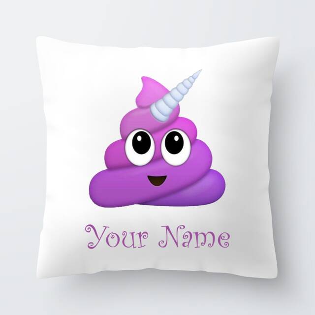 Personalised Girls Unicorn Poop Emoji Cushion Pillow Birthday Present Custom Gift
