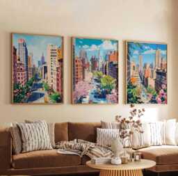 Set Of 3 New York City Posters, Usa Travel Prints, Nyc Skyline Wall Art Sets, Manhattan Poster Decor - thumbnail 1