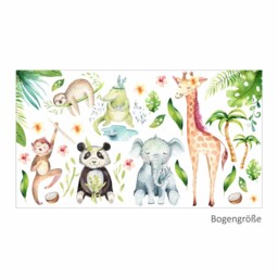 113 Wall Decal Jungle Animals Elephant Giraffe Panda Sloth Monkey Nikima in 6 Different Versions. Sizes
