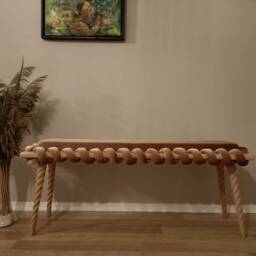 Bench, Ottoman Cream Cross Wavy Velvet Fabric Double Kitchen Seat Entrance , Bedroom Bench, Entrway Living Room Bench - thumbnail 2