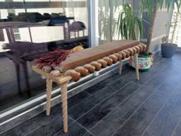 Bench, Ottoman Cream Cross Wavy Velvet Fabric Double Kitchen Seat Entrance , Bedroom Bench, Entrway Living Room Bench