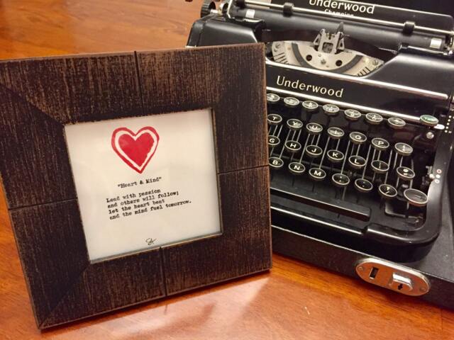 Heart & Mind. Poetry On Antique Typewriter. Pre-Framed. Gift Ideas For Birthday, Wedding, Anniversary, Christmas, Newborn Baby - image 1
