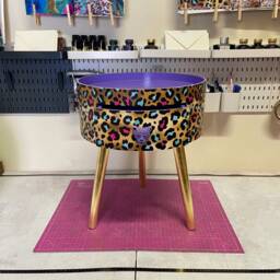 Lilac Purple, Pink Leopard Round Bedside Table . Fun Bright Home Decor Ideal For Nightstand Or Side Table. Cheetah Print Gold Design - thumbnail 2