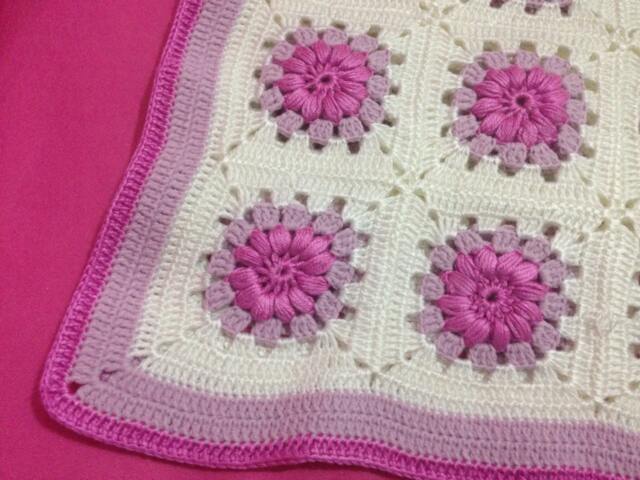 Vintage Style Crochet Baby Blanket Neon Pink Daisy Afghan - image 1
