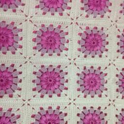 Vintage Style Crochet Baby Blanket Neon Pink Daisy Afghan - thumbnail 3