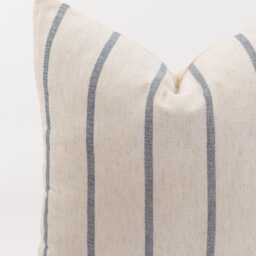Natural Cotton & Rayon Blue Striped Throw Pillow Cushion Cover Off-White Beige Oatmeal - Farmhouse Nautical - thumbnail 2