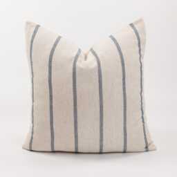 Natural Cotton & Rayon Blue Striped Throw Pillow Cushion Cover Off-White Beige Oatmeal - Farmhouse Nautical - thumbnail 1
